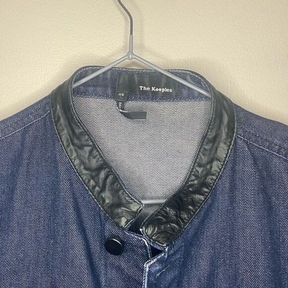 The Kooples Blue Dark-Wash Leather-Trim Classic Denim-Jean Jacket Size XS - Picture 3 of 8